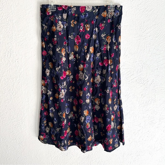 Lauren Ralph Lauren Floral Midi Skirt 6 Petite Navy Whimsigoth - Picture 3 of 6